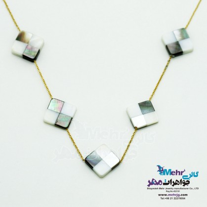 Gold Necklace - checkered Shell-MM0559